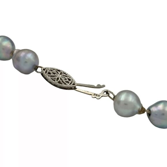 14k WG Grey Freshwater Pearl Antique Deco Necklace - Picture 3 of 7